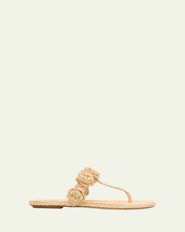 Magnolia Raffia T-Strap Sandals